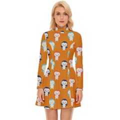 Cute Penguin Funny Pattern Long Sleeve Velour Longline Dress by Grandong