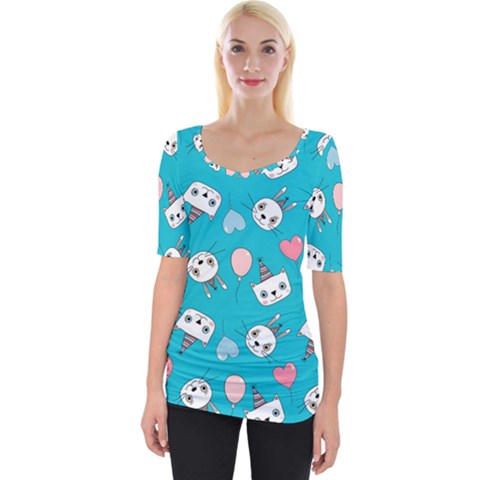 Cat Bunny Wide Neckline T-shirt by Grandong