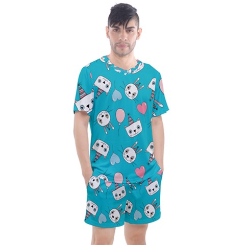 Cat Bunny Men s Mesh T-shirt And Shorts Set by Grandong