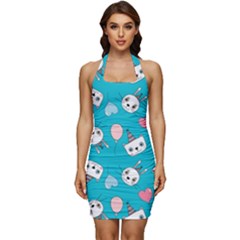 Cat Bunny Sleeveless Wide Square Neckline Ruched Bodycon Dress by Grandong