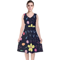 Beautiful Flower Plants Aesthetic Secret Garden V-neck Midi Sleeveless Dress  by Grandong