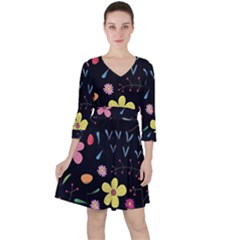 Beautiful Flower Plants Aesthetic Secret Garden Quarter Sleeve Ruffle Waist Dress by Grandong