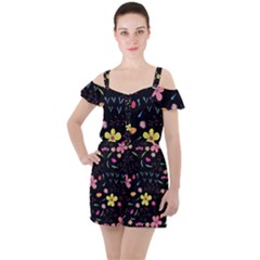 Beautiful Flower Plants Aesthetic Secret Garden Ruffle Cut Out Chiffon Playsuit by Grandong