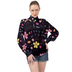 Beautiful Flower Plants Aesthetic Secret Garden High Neck Long Sleeve Chiffon Top by Grandong