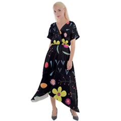 Beautiful Flower Plants Aesthetic Secret Garden Cross Front Sharkbite Hem Maxi Dress by Grandong