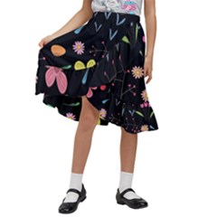 Beautiful Flower Plants Aesthetic Secret Garden Kids  Ruffle Flared Wrap Midi Skirt by Grandong