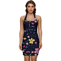 Beautiful Flower Plants Aesthetic Secret Garden Sleeveless Wide Square Neckline Ruched Bodycon Dress by Grandong