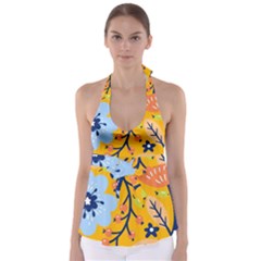 Floral Pattern Adorable Beautiful Aesthetic Secret Garden Tie Back Tankini Top by Grandong