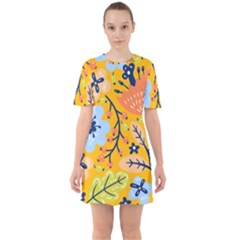 Floral Pattern Adorable Beautiful Aesthetic Secret Garden Sixties Short Sleeve Mini Dress by Grandong