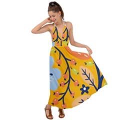 Floral Pattern Adorable Beautiful Aesthetic Secret Garden Backless Maxi Beach Dress by Grandong