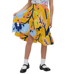 Floral Pattern Adorable Beautiful Aesthetic Secret Garden Kids  Ruffle Flared Wrap Midi Skirt by Grandong