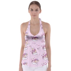 Unicorn Clouds Colorful Cute Pattern Sleepy Tie Back Tankini Top by Grandong