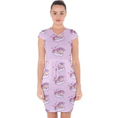 Unicorn Clouds Colorful Cute Pattern Sleepy Capsleeve Drawstring Dress  by Grandong