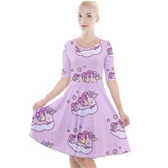 Unicorn Clouds Colorful Cute Pattern Sleepy Quarter Sleeve A-line Dress by Grandong