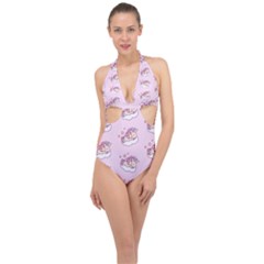 Unicorn Clouds Colorful Cute Pattern Sleepy Halter Front Plunge Swimsuit by Grandong