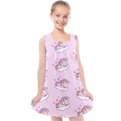 Unicorn Clouds Colorful Cute Pattern Sleepy Kids  Cross Back Dress by Grandong