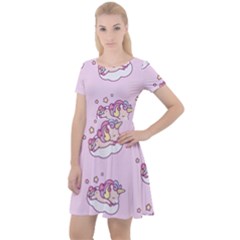 Unicorn Clouds Colorful Cute Pattern Sleepy Cap Sleeve Velour Dress  by Grandong