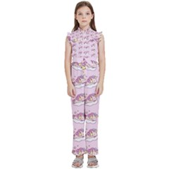 Unicorn Clouds Colorful Cute Pattern Sleepy Kids  Sleeveless Ruffle Edge Band Collar Chiffon One Piece by Grandong