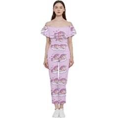 Unicorn Clouds Colorful Cute Pattern Sleepy Bardot Ruffle Jumpsuit by Grandong