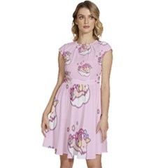 Unicorn Clouds Colorful Cute Pattern Sleepy Cap Sleeve High Waist Dress by Grandong