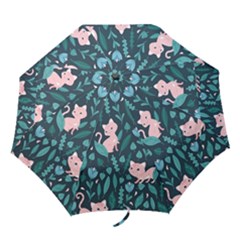 Cat Cute Flowers Leaves Pattern Folding Umbrellas by Grandong