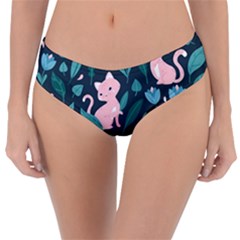 Cat Cute Flowers Leaves Pattern Reversible Classic Bikini Bottoms by Grandong