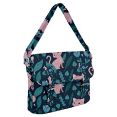 Cat Cute Flowers Leaves Pattern Buckle Messenger Bag by Grandong