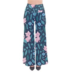 Cat Cute Flowers Leaves Pattern So Vintage Palazzo Pants by Grandong