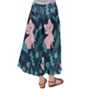 Cat Cute Flowers Leaves Pattern Women s Satin Palazzo Pants View2