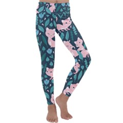 Cat Cute Flowers Leaves Pattern Kids  Lightweight Velour Classic Yoga Leggings by Grandong