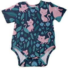 Cat Cute Flowers Leaves Pattern Baby Short Sleeve Bodysuit by Grandong