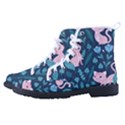 Cat Cute Flowers Leaves Pattern Men s High-Top Canvas Sneakers View2