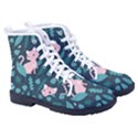 Cat Cute Flowers Leaves Pattern Men s High-Top Canvas Sneakers View3