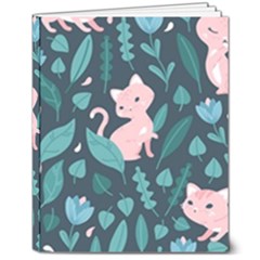 Cat Cute Flowers Leaves Pattern 8  X 10  Hardcover Notebook by Grandong