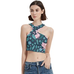 Cat Cute Flowers Leaves Pattern Cut Out Top by Grandong