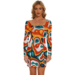 Colors Pastel Patterns Long Sleeve Square Neck Bodycon Velvet Dress by Grandong