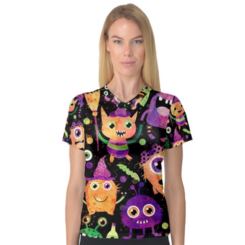 Fun Halloween Monsters V-neck Sport Mesh T-shirt by Grandong