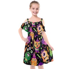 Fun Halloween Monsters Kids  Cut Out Shoulders Chiffon Dress by Grandong