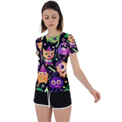 Fun Halloween Monsters Back Circle Cutout Sports T-shirt by Grandong