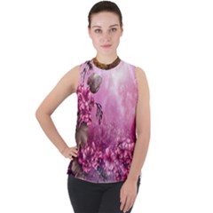 24 RISE. Mock Neck Chiffon Sleeveless Top