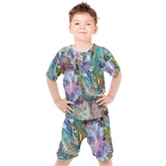 Flowing Patterns Kids  T-shirt And Shorts Set by kaleidomarblingart