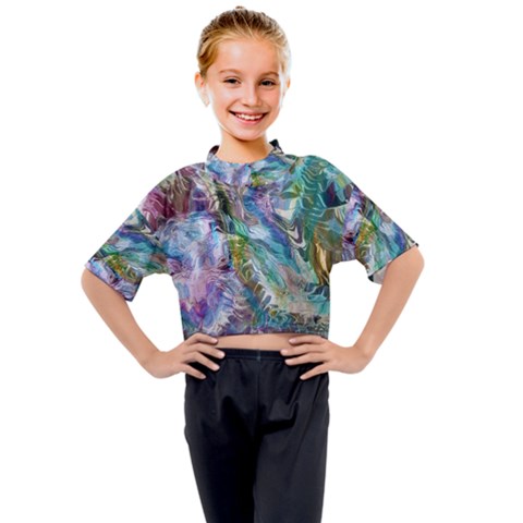 Flowing Patterns Kids Mock Neck T-shirt by kaleidomarblingart