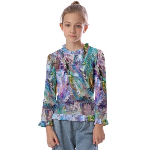 Flowing Patterns Kids  Frill Detail T-shirt by kaleidomarblingart