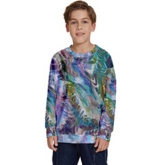 Flowing Patterns Kids  Crewneck Sweatshirt by kaleidomarblingart