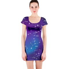 Realistic Night Sky Poster With Constellations Short Sleeve Bodycon Dress by Grandong