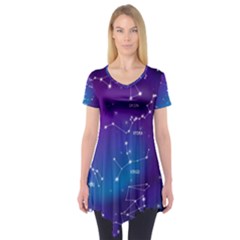 Realistic Night Sky Poster With Constellations Short Sleeve Tunic  by Grandong