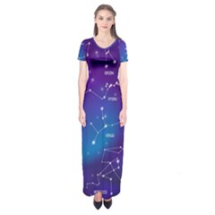 Realistic Night Sky Poster With Constellations Short Sleeve Maxi Dress