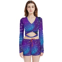 Realistic Night Sky Poster With Constellations Velvet Wrap Crop Top And Shorts Set by Grandong