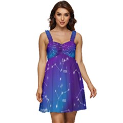 Realistic Night Sky Poster With Constellations Ruffle Strap Babydoll Chiffon Dress