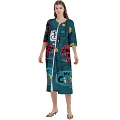 Seamless Pattern Hand Drawn With Vehicles Buildings Road Women s Cotton 3/4 Sleeve Night Gown